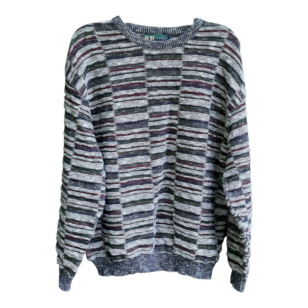 Vintage 90s Coogi Style Knit Sweater Textured Chunky Cosby Multicolor size L